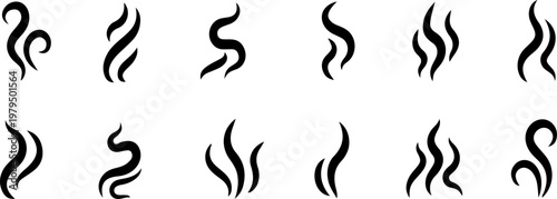 Smoke steam icon vector logo set. Smoke smell, steam aroma heat icon illustration.