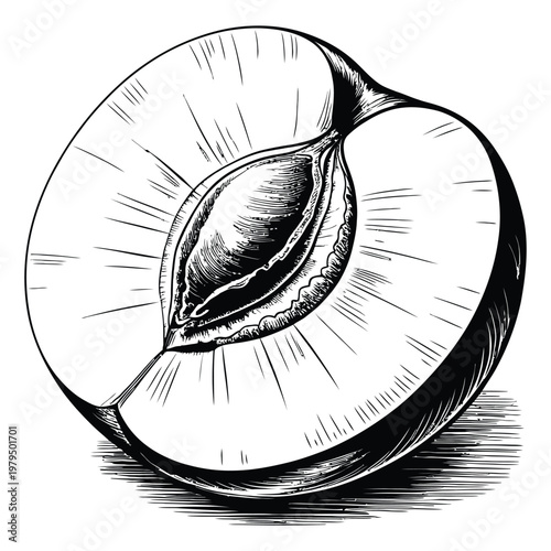 Detailed illustration of a halved soursop fruit with intricate line work rendered as a silhouette