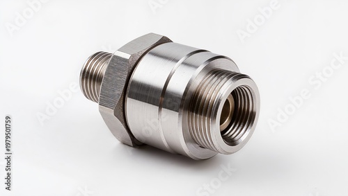 Stainless steel hydraulic fitting connector industrial component isolated on white background