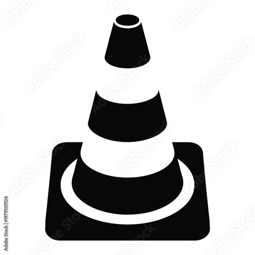 A simple graphic illustration of a traffic cone displayed against a neutral background silhouette