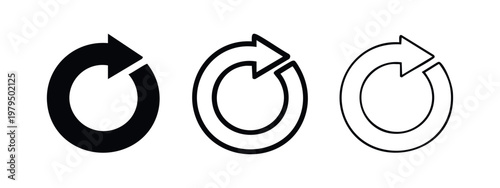 Three clockwise circular arrow icons: solid, double ring outline, and thin outline.