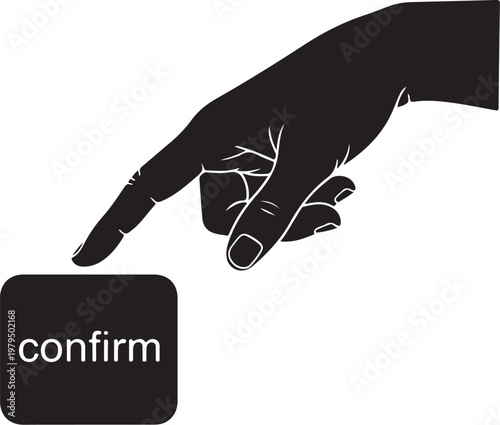 Black hand pointing confirm button