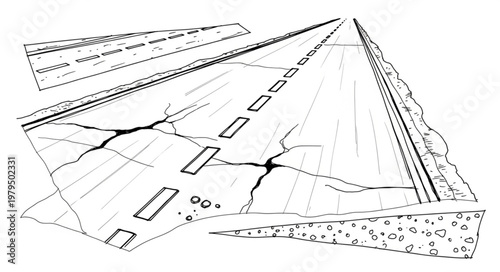 Empty Runway Perspective Drawing.