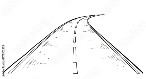 Empty Winding Asphalt Road with Lane Markings.