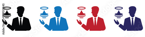 Four diverse business professionals balancing work-life priorities with clock icons overhead