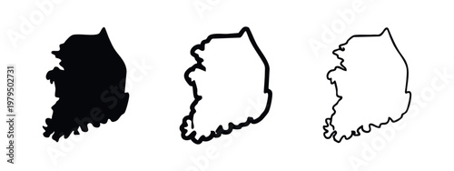 South Korea Map Silhouette and Flag
