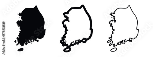 South Korea country map silhouette, outline, and thick outline on white background