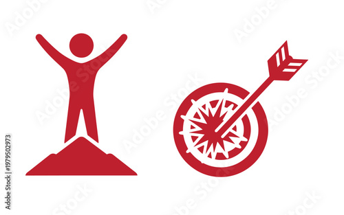 Red of triumphant person and target with arrow symbol sign human