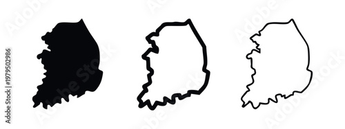 South Korea country map silhouette, outline, and thick outline on white background