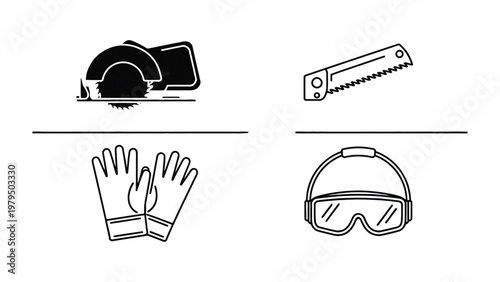 Handyman's Toolkit: A collection of essential handyman tools, including a circular saw, hand saw, work gloves, and safety goggles, arranged for a comprehensive overview of the trade