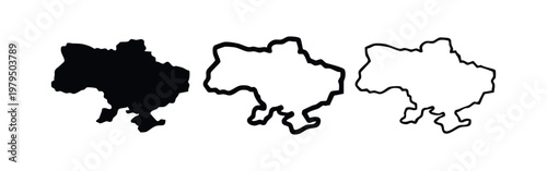 Ukraine map silhouette, outline, and simple line art on white background