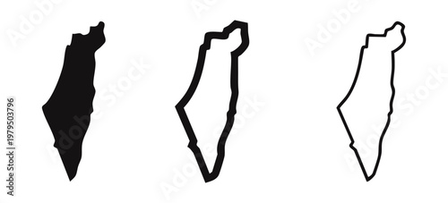 Israel map silhouette, outline, and simple line art on white background