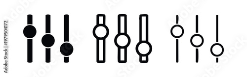 Sliders or faders icon set, filled and outlined, for settings or control