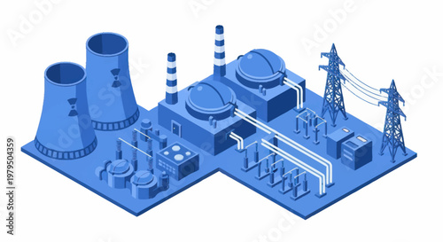 Modern Nuclear Power Plant Isometric Illustration.