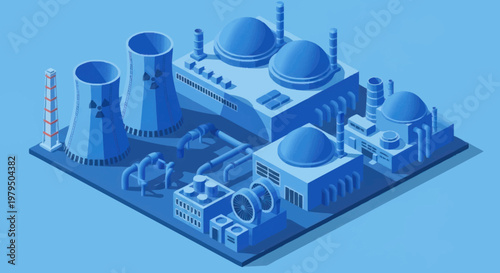 Modern Nuclear Power Plant Isometric Illustration.