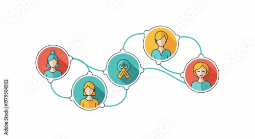 Connected people in a network diagram illustration.
