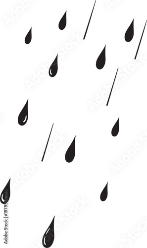 Black raindrops and lines on white