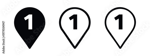 Map Pin Number 1 Icons: Solid, Outline, and Duo Styles