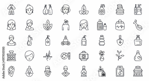 Collection of beauty and spa icons in a clean line art style.
