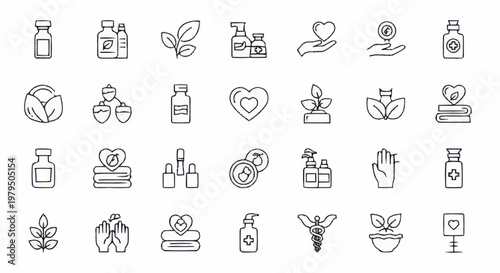 Collection of Health and Beauty Icons for Wellness and Care.