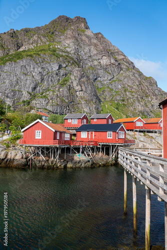 Lofoten Islands Norway, summer scenery with traditional fisherman cabins in the historic village of A, Norway
