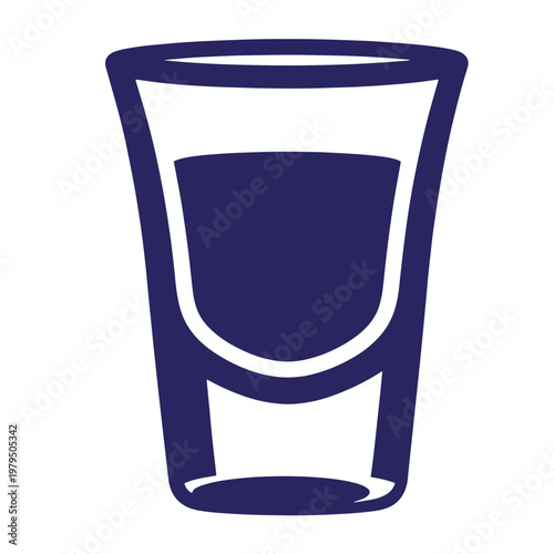 Dark blue of a shot glass filled with liquid, featuring thick outlines and a minimalist flat style on a white background