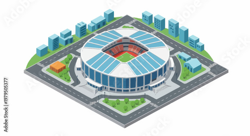 Modern Sports Stadium Building Isometric View.