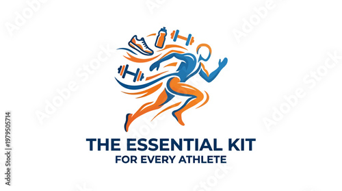 Essential Athlete Kit Logo Running Figure with Fitness Elements
