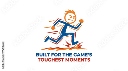 Energetic Stick Figure Running with Determined Expression