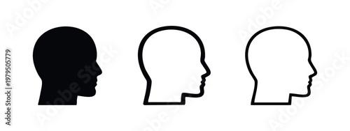 Human Head Profile Silhouette and Outline Icon Set