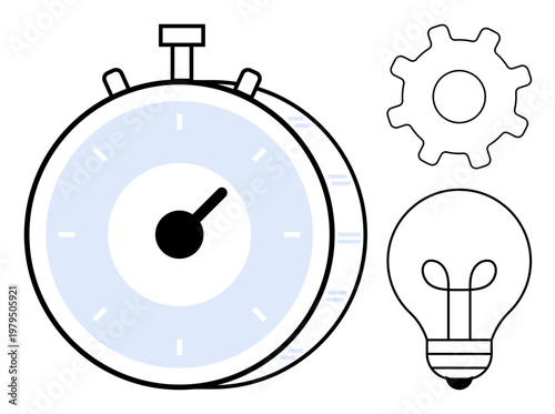 Time management concept. Stopwatch, gear, and lightbulb icons time management, problem solving, and innovation in productivity. For business, workflow, creative ideas productivity tools teamwork