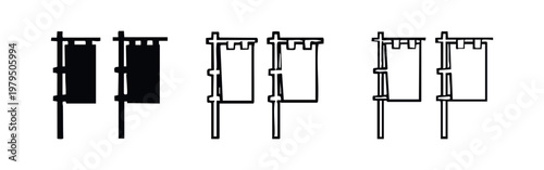 Set of Blank Japanese Nobori Banner Flags in Silhouette