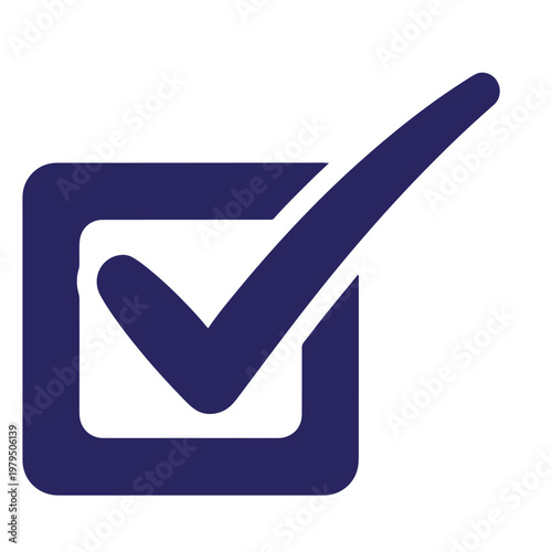 Dark blue checkbox with checkmark, white background, tick