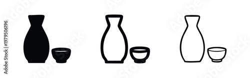 Traditional japanese sake set icon with bottle and cup