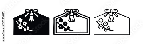 Japanese ema votive tablet icon set with plum blossom