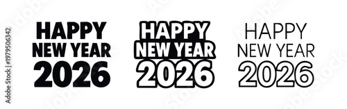 Happy New Year 2026 text logo icon set