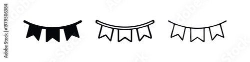 Set of Party Bunting Flag Icons for Celebrations and Festive Decorations