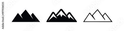 Mountain Peak Icons for Outdoor Adventure Hiking and Travel Design