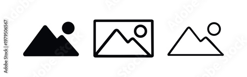 Mountain Landscape and Photo Placeholder Icons for Photography and Media UI
