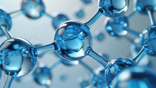 A close-up view of a molecular structure composed of blue spheres and rods in a scientific environment.