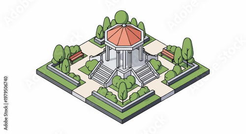 Ornate Gazebo Structure in a Formal Garden Setting.