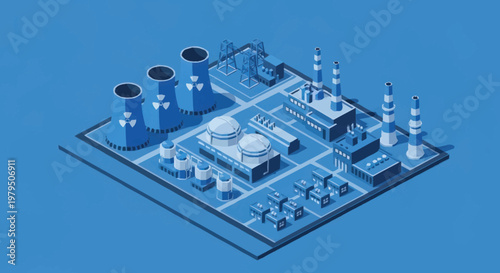 Modern Industrial Power Plant Complex Isometric View.
