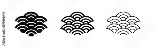Seigaiha Wave Pattern Icons Set Japanese Traditional Design