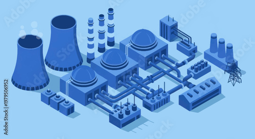 Modern Nuclear Power Plant Isometric Illustration.