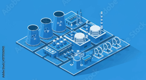 Isometric Nuclear Power Plant Illustration.