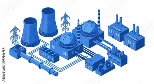 Modern Nuclear Power Plant Isometric Illustration.