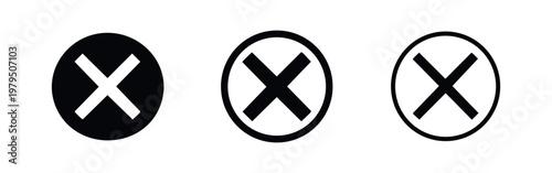 Close and Cancel X Icon Set - Round Delete and Exit Button Vector