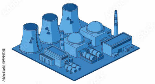 Modern Nuclear Power Plant Facility Isometric Illustration.