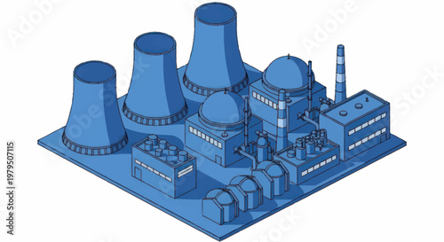 Nuclear Power Plant Isometric Illustration Industrial Energy Production.