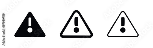 Alert Triangle Caution Icon Set - Safety Warning Symbol Vector Illustration